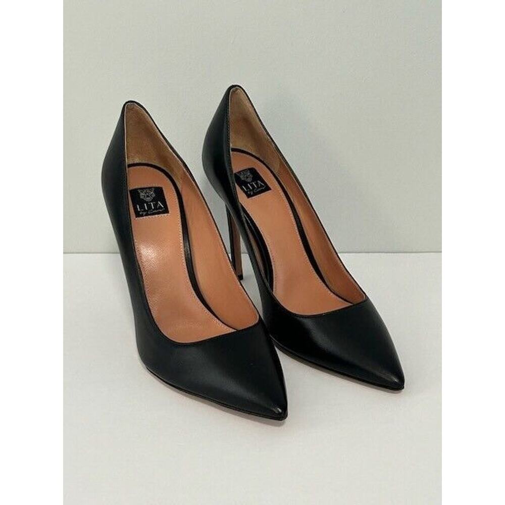 LITA By Ciara Pump Heels Slip On Pointed Toe Stiletto Leather Black 37/6.5 NIB